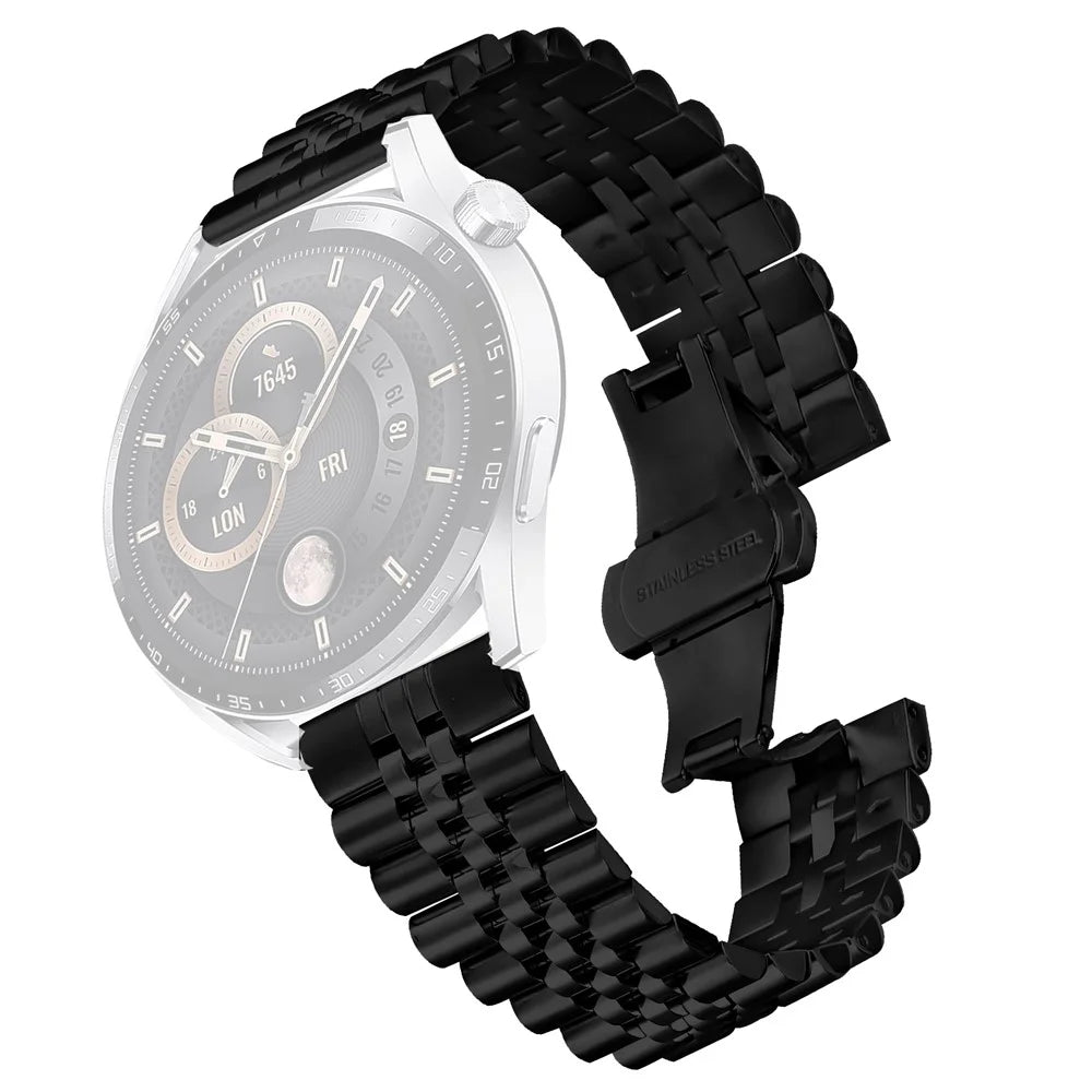 For Xiaomi Watch S2 46mm  /  42mm Wrist Band 5-Bead Stainless Steel Butterfly Clasp Watch Strap - Black - 2