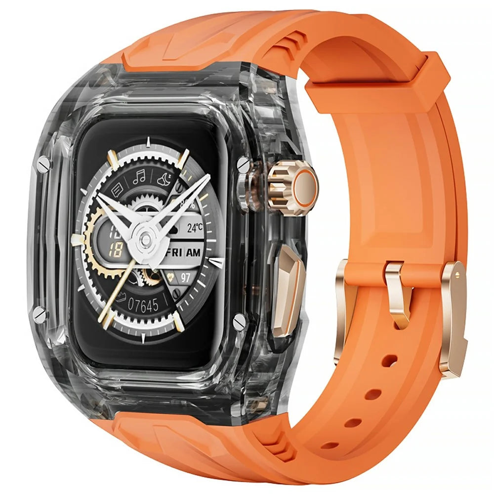 AHASTYLE WE28 Silicone Strap for Apple Watch Series 9 / 8 / 7 45mm / SE (2023) / (2022) 44mm / SE / 6 / 5 / 4 44mm Watch Band with Anti-Drop Case - Orange - 2