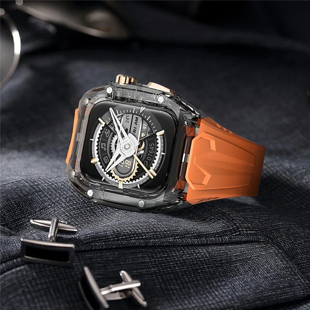 AHASTYLE WE28 Silicone Strap for Apple Watch Series 9 / 8 / 7 45mm / SE (2023) / (2022) 44mm / SE / 6 / 5 / 4 44mm Watch Band with Anti-Drop Case - Orange - 6