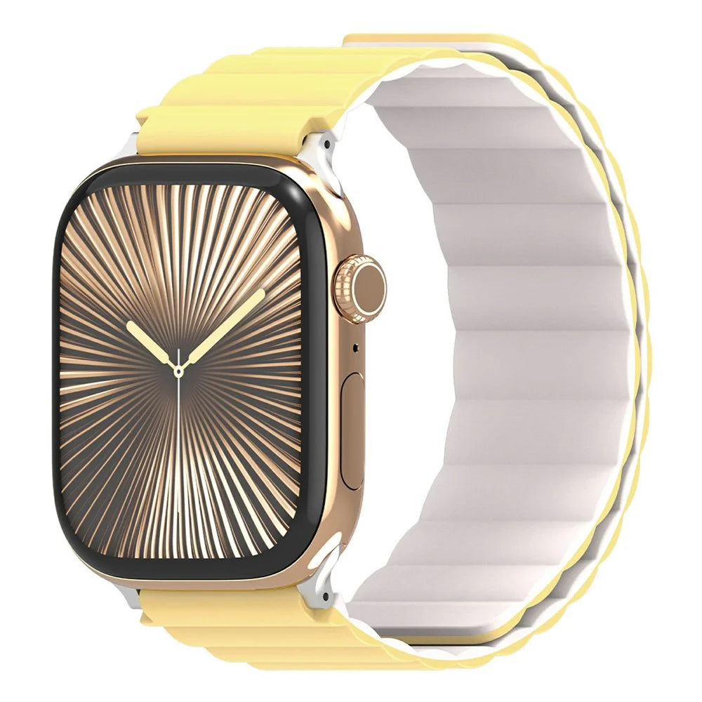 Dux Ducis SD Series Silicone Magnetic Watch Strap For Apple Watch Series 11 10 42mm / 9 8 7 41mm / SE3 SE2 SE 6 5 4 40mm / 3 2 1 38mm - Light Yellow  /  Starlight - 2
