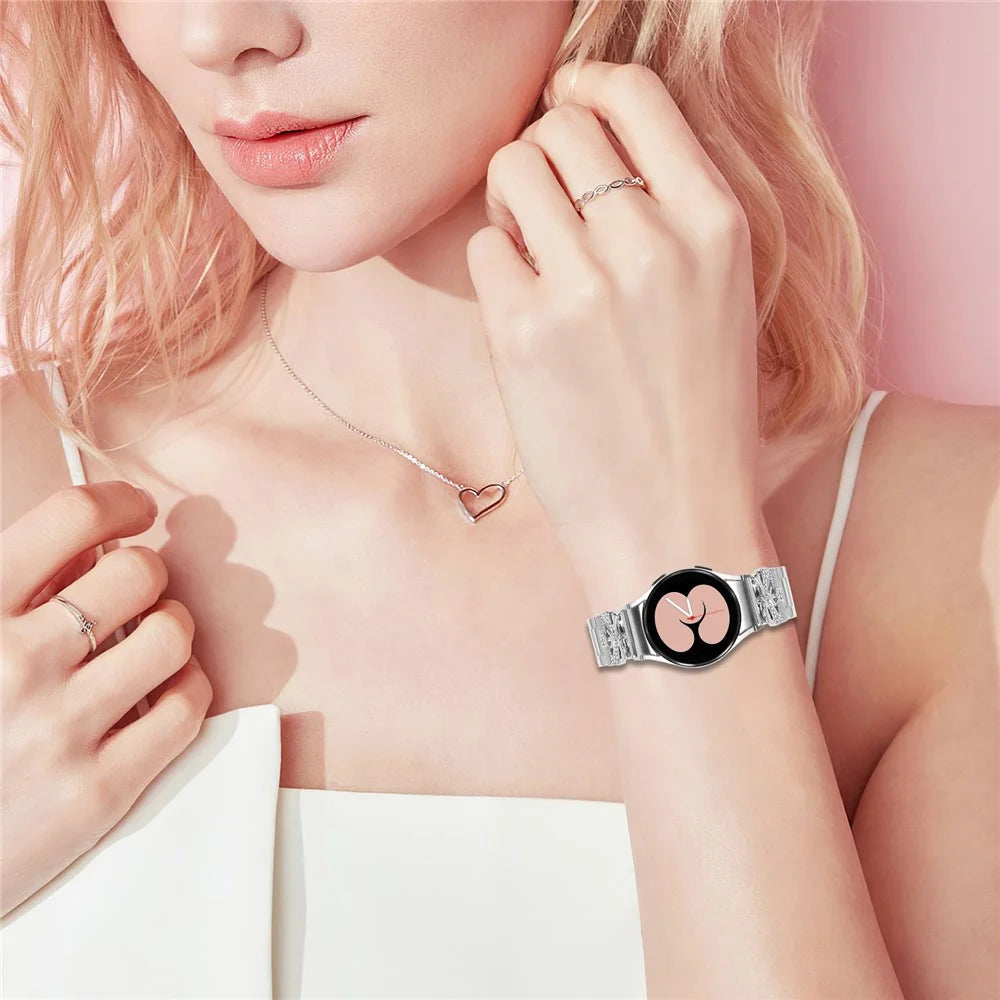 Metal Strap with Connector for Samsung Galaxy Watch6 40mm / 44mm / Watch6 Classic 43mm / 47mm Butterfly Rhinestones Decor Silver Watch Band - 5