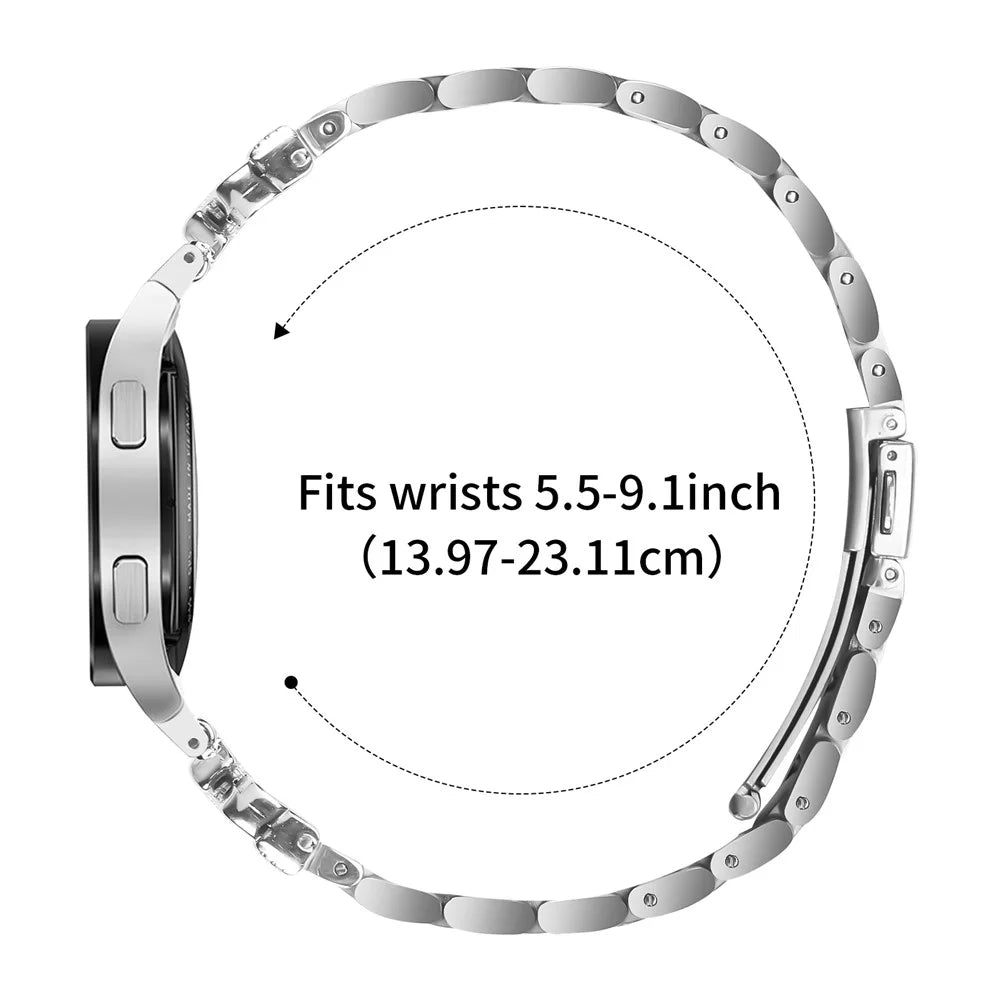 Metal Strap with Connector for Samsung Galaxy Watch6 40mm / 44mm / Watch6 Classic 43mm / 47mm Butterfly Rhinestones Decor Silver Watch Band - 7