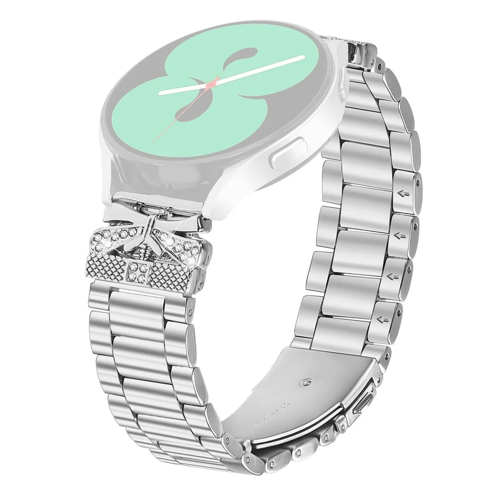 For Samsung Galaxy Watch4 40mm / 44mm Replacement Strap Butterfly Rhinestones Decor Silver Stainless Steel Watch Band - 1