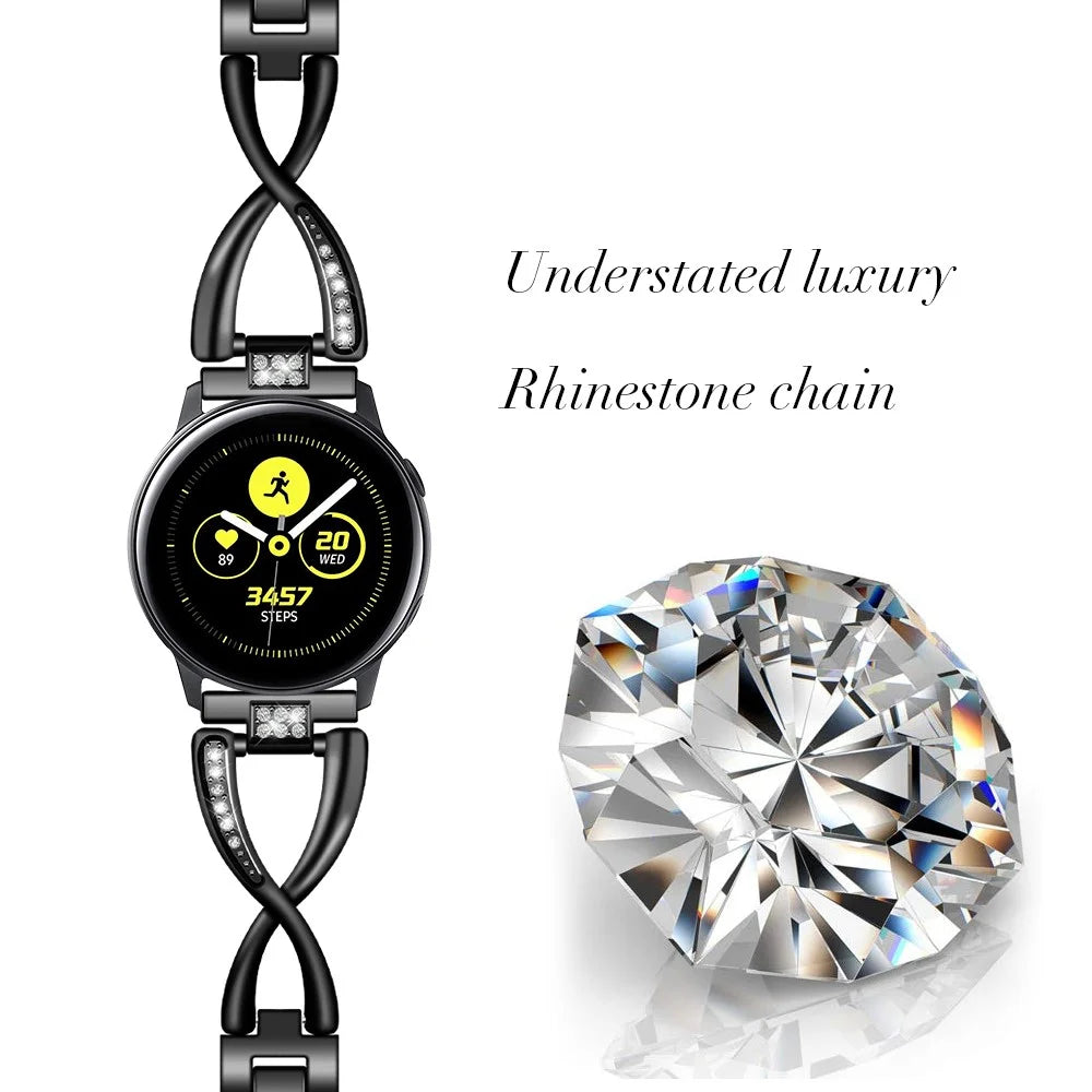 For Huawei Watch GT 5 Pro 42mm / GT 5 41mm Large X Design Watch Strap Rhinestone Decor Zinc Alloy Band - Black - 2