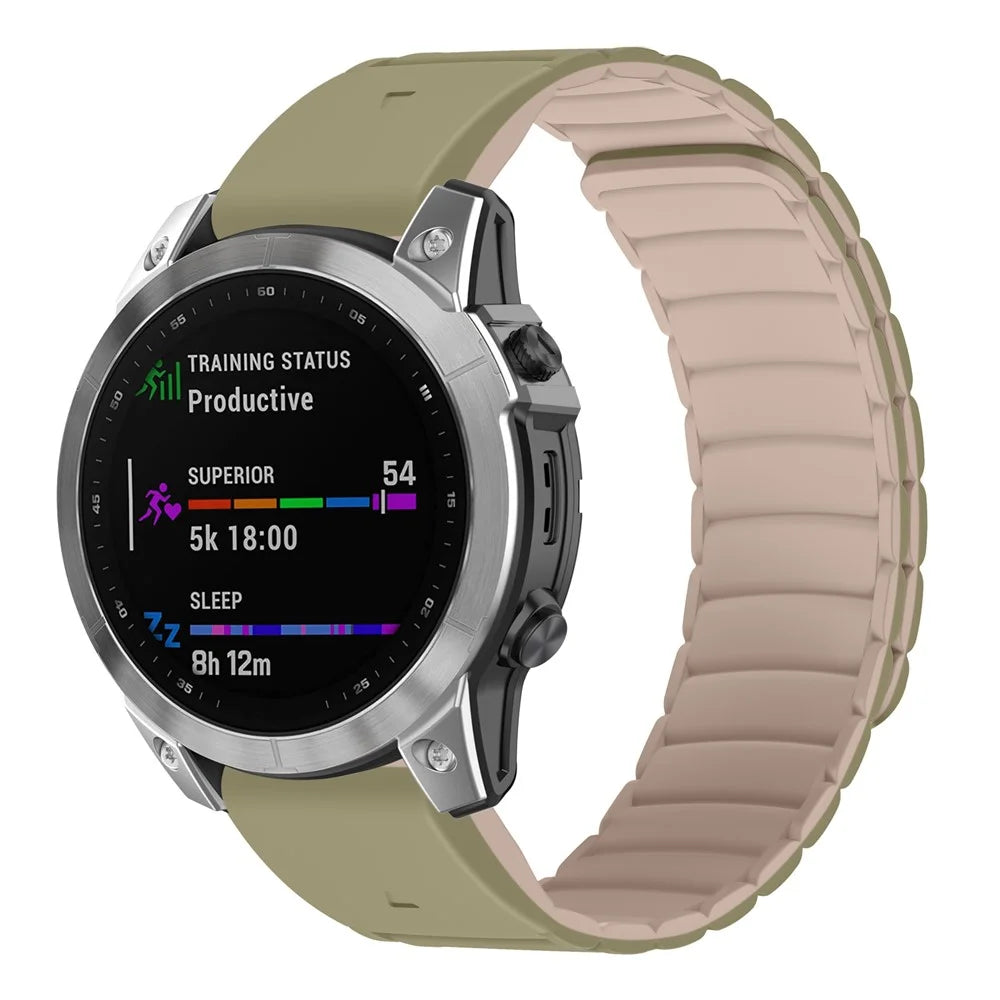 For Garmin Fenix 8 47mm / Fenix E 47mm Wrist Band 22mm Universal Quick Release Two-Color Magnetic Silicone Watch Strap - Camel+Light Brown - 3