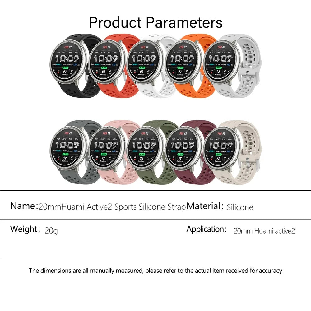 KALEBOL 20mm Strap for Samsung Galaxy Watch6 Classic 43mm 47mm / Watch6 40mm 44mm Multiple Holes Silicone Watch Band - Black - 6