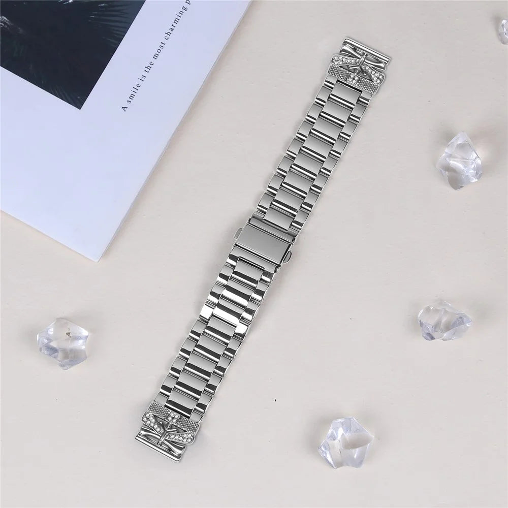 For Samsung Galaxy Gear Sport  /  Gear S2 Classic Replacement Strap Butterfly Rhinestones Decor Silver Stainless Steel Watch Band - 6