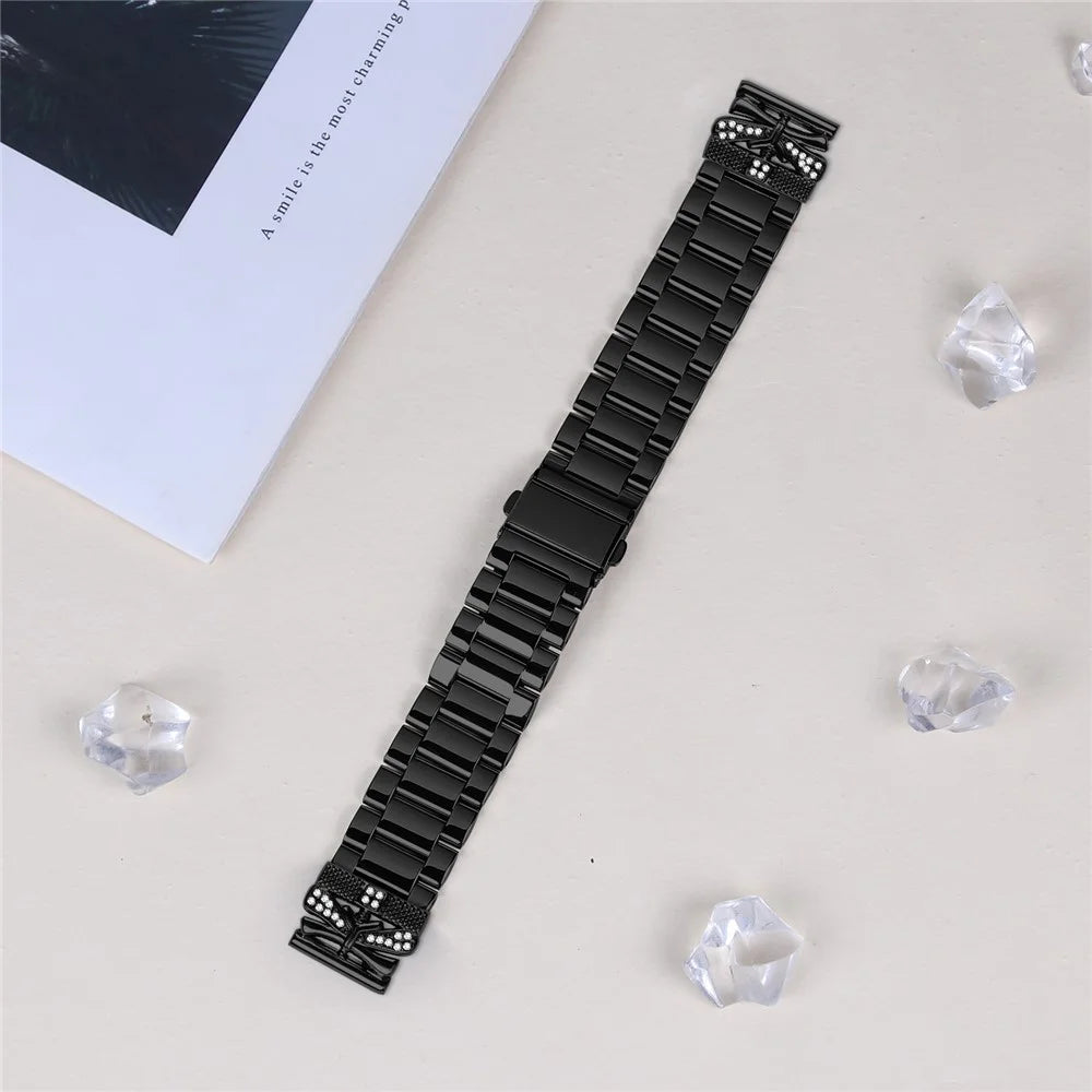 Replacement Strap for Garmin Instinct 2S Butterfly Rhinestones Decor Metal Watch Band - Black - 2