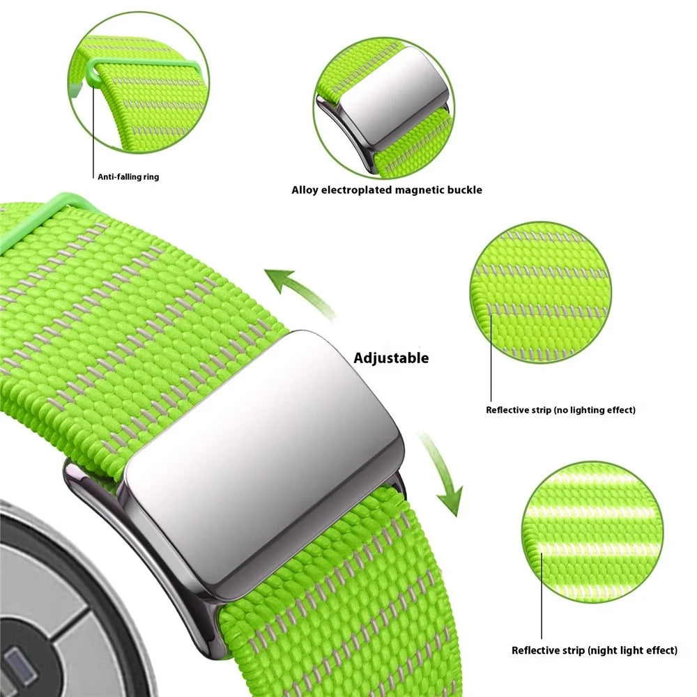 For Google Pixel Watch 4 45mm / Watch 3 45mm Wrist Strap Reflective Nylon Magnetic Buckle Watch Band - Green - 3