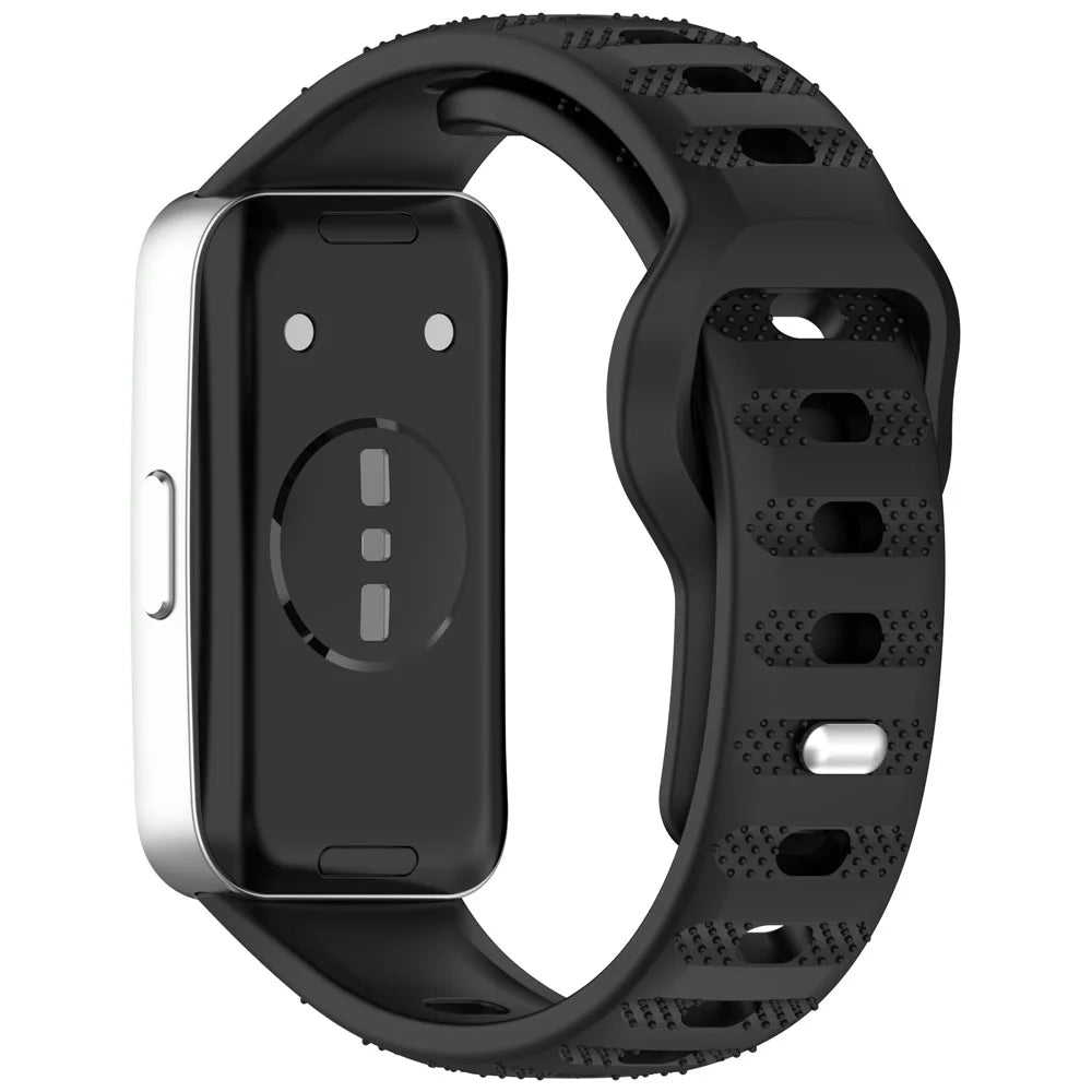 Silicone Watch Band for Huawei Band 10 / 10 NFC / 9 / 9 NFC / 8 / 8 NFC Dot Texture Reverse Buckle Wrist Strap - Black - 4