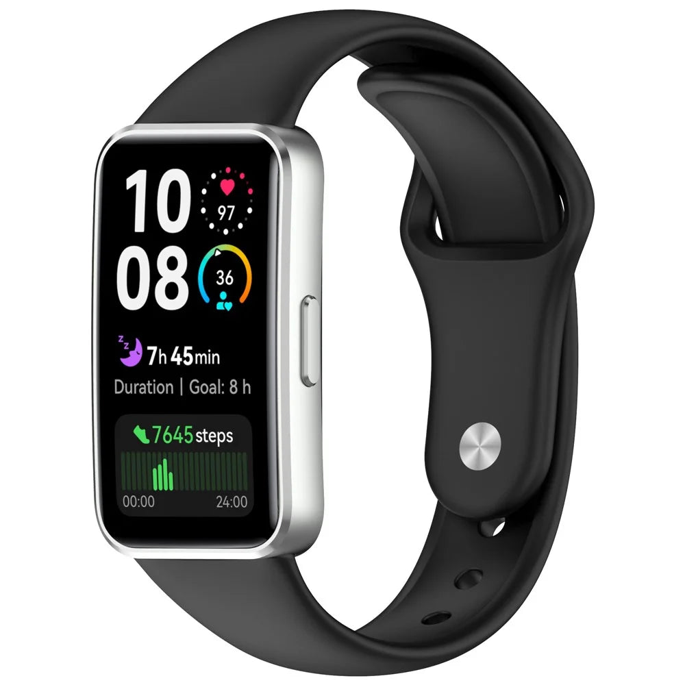 For Huawei Band 10 / 10 NFC / 9 / 9 NFC / 8 / 8 NFC Silicone Wristband Replacement Strap Sports Fitness Tracker Band - Black - 2