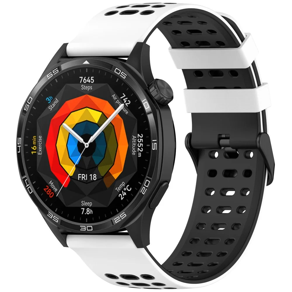 For Huawei Watch GT 5 46mm / Keep Watch Pilot 1 Watch Band Three Hole Design 22mm Dual Color Silicone Strap - White + Black - 2