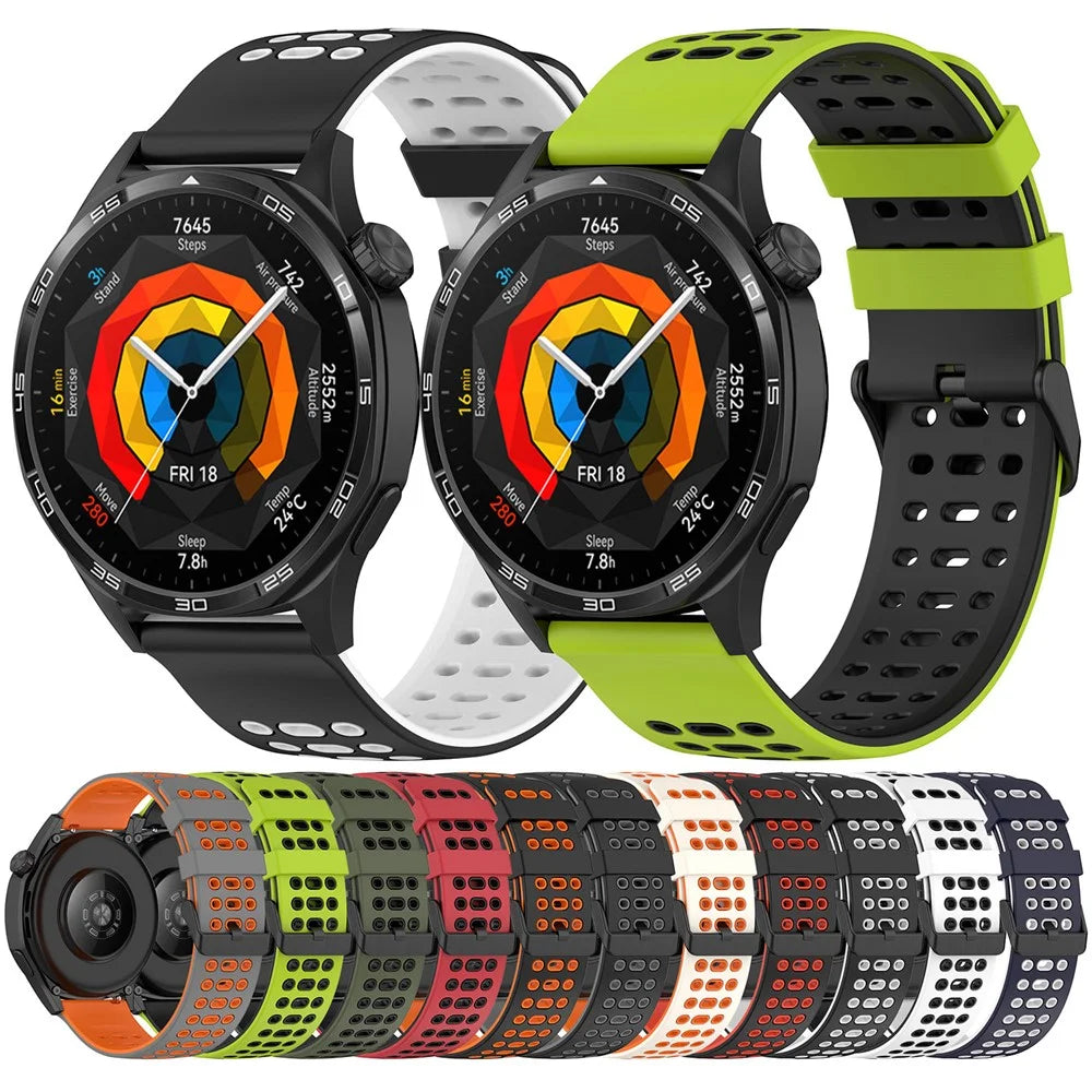 For Huawei Watch GT 5 46mm / Keep Watch Pilot 1 Watch Band Three Hole Design 22mm Dual Color Silicone Strap - White + Black - 5
