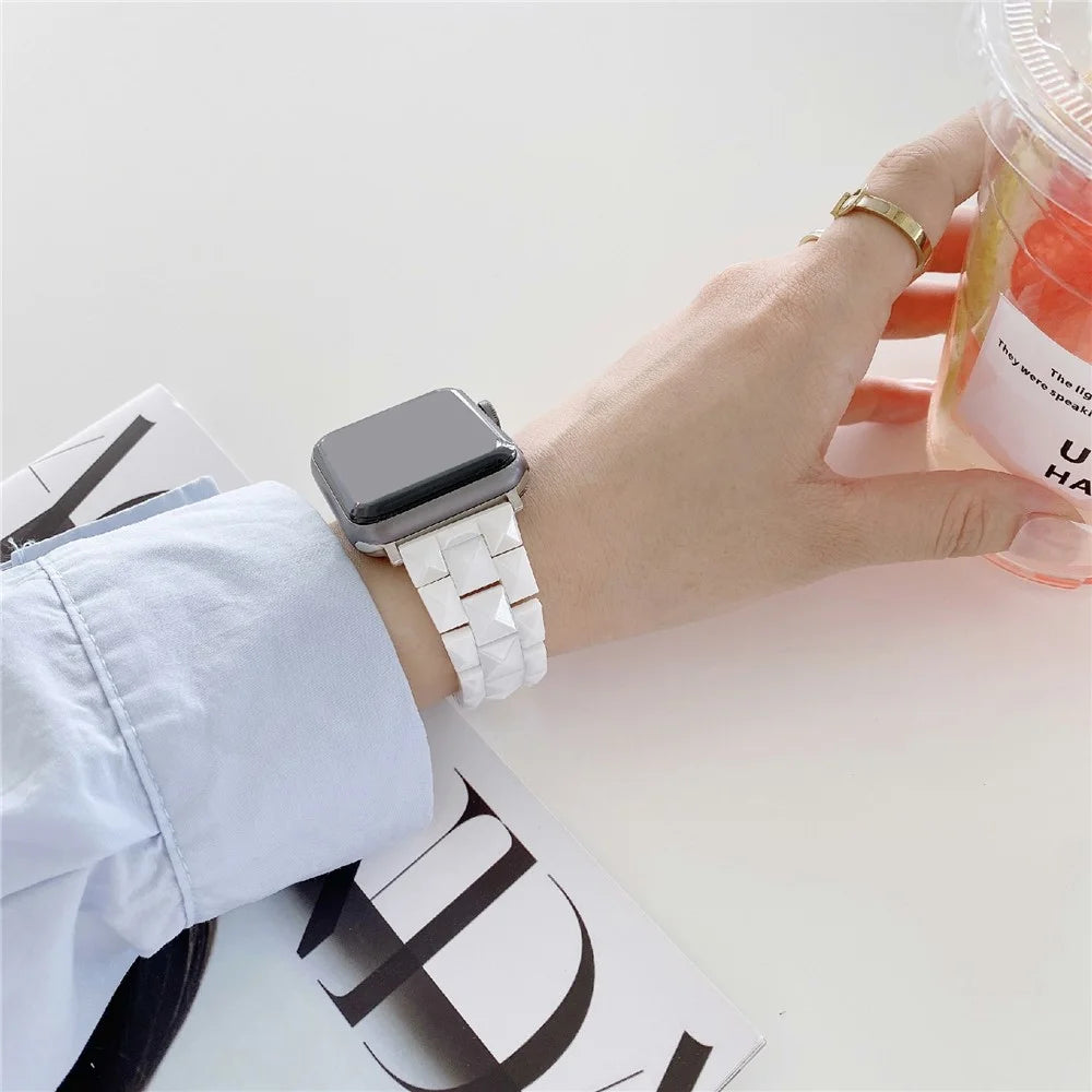 Watch Band For Apple Watch Series 11 10 42mm / 9 8 7 41mm / SE3 SE2 SE 6 5 4 40mm / 3 2 1 38mm Ceramic Rhombus Grid Pattern Strap - White - 4