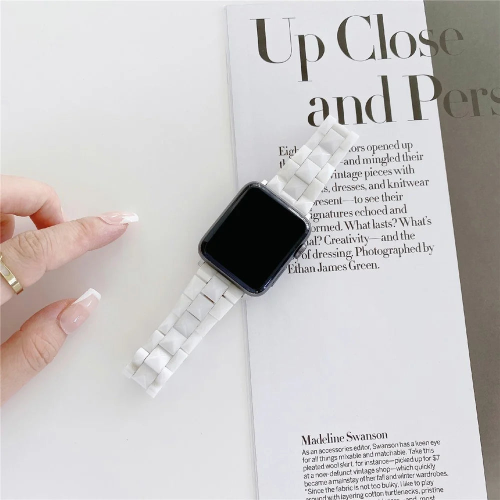 Watch Band For Apple Watch Series 11 10 42mm / 9 8 7 41mm / SE3 SE2 SE 6 5 4 40mm / 3 2 1 38mm Ceramic Rhombus Grid Pattern Strap - White - 5