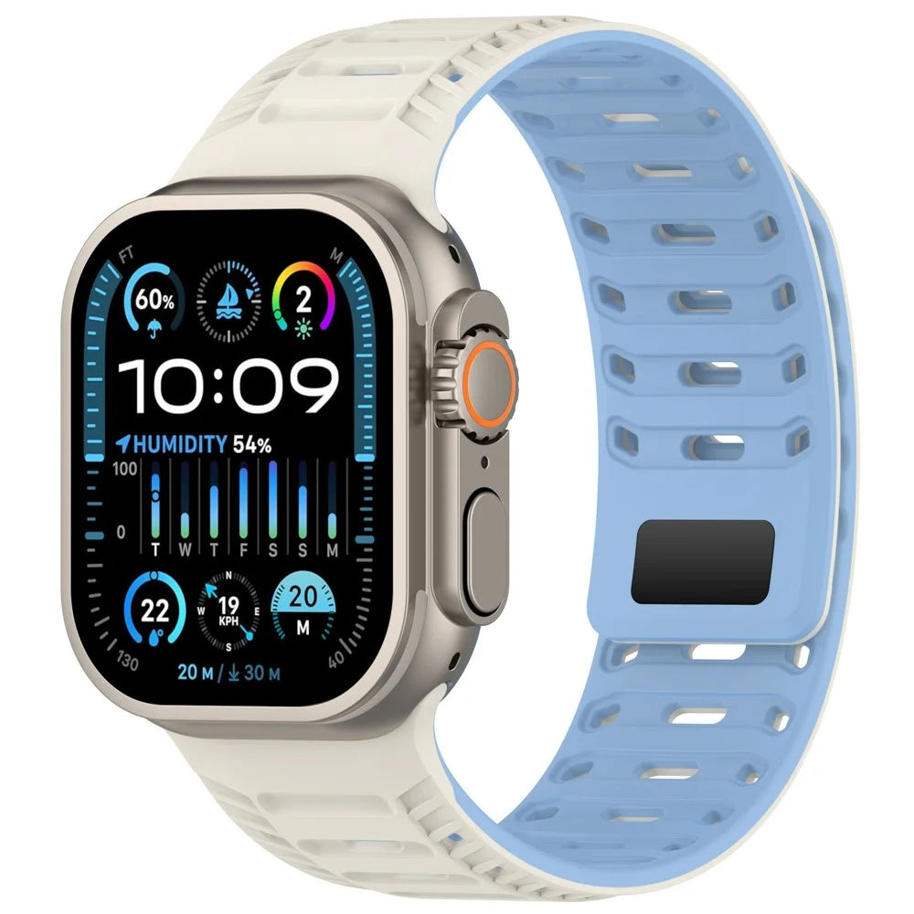 Silicone Strap for Apple Watch Series 11 10 42mm / 9 8 7 41mm / SE3 SE2 SE 6 5 4 40mm / 3 2 1 38mm Stylish Magnetic Watch Band - White+Blue - 3