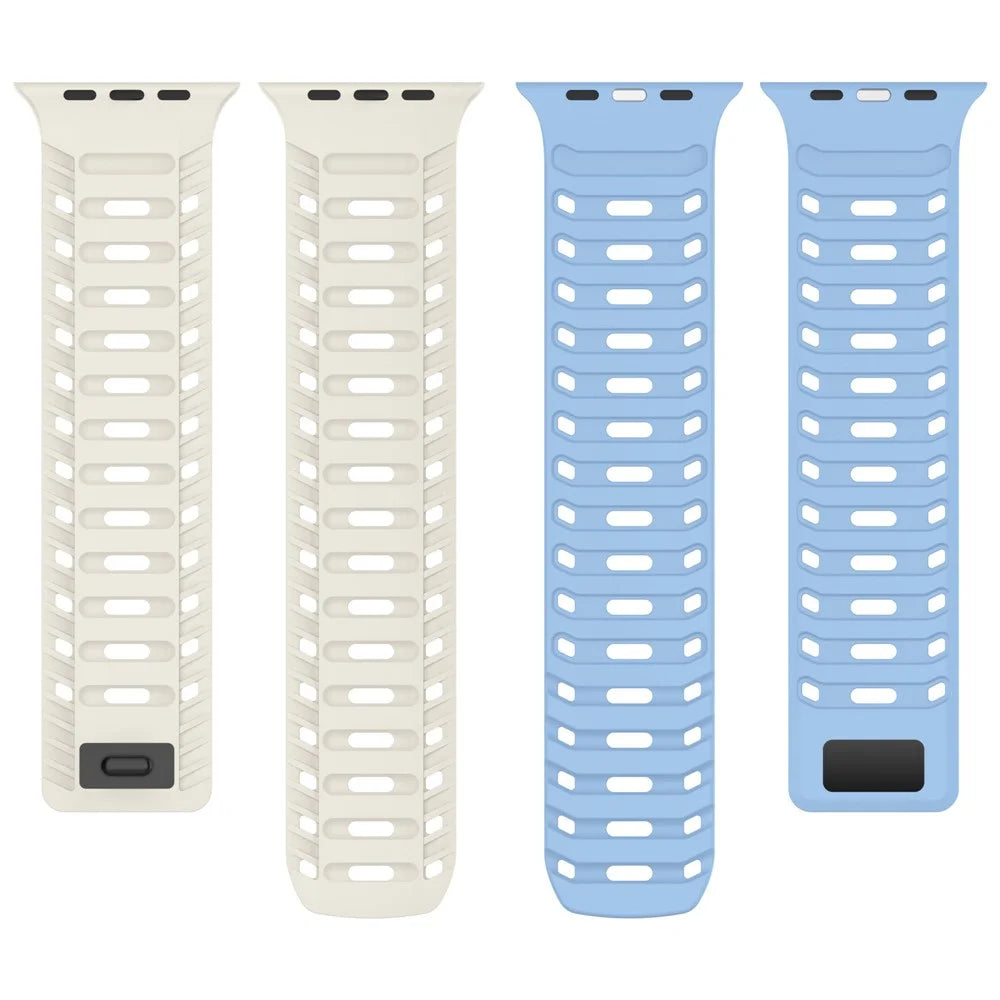 Silicone Strap for Apple Watch Series 11 10 42mm / 9 8 7 41mm / SE3 SE2 SE 6 5 4 40mm / 3 2 1 38mm Stylish Magnetic Watch Band - White+Blue - 4