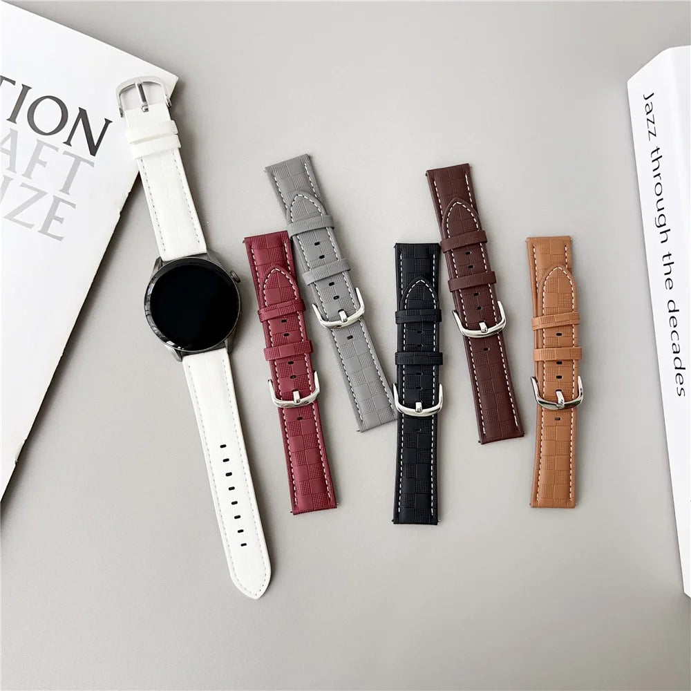 For Samsung Galaxy Watch7 44mm / 40mm Plaid Texture Watch Band 20mm Adjustable Leather Wrist Strap - Beige - 4