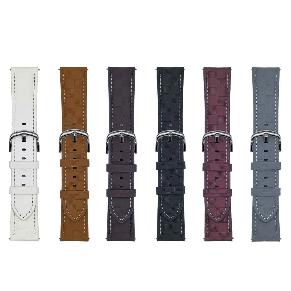 For Samsung Galaxy Watch7 44mm / 40mm Plaid Texture Watch Band 20mm Adjustable Leather Wrist Strap - Beige - 5