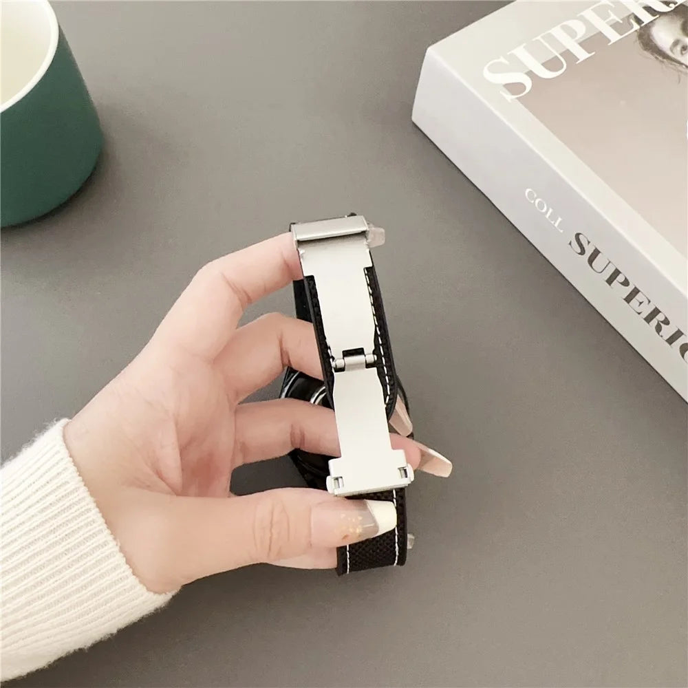 For Huawei Watch GT 5 46mm Watch Band 22mm Silicone + Silk Folding Buckle Wrist Strap - Coffee - 4
