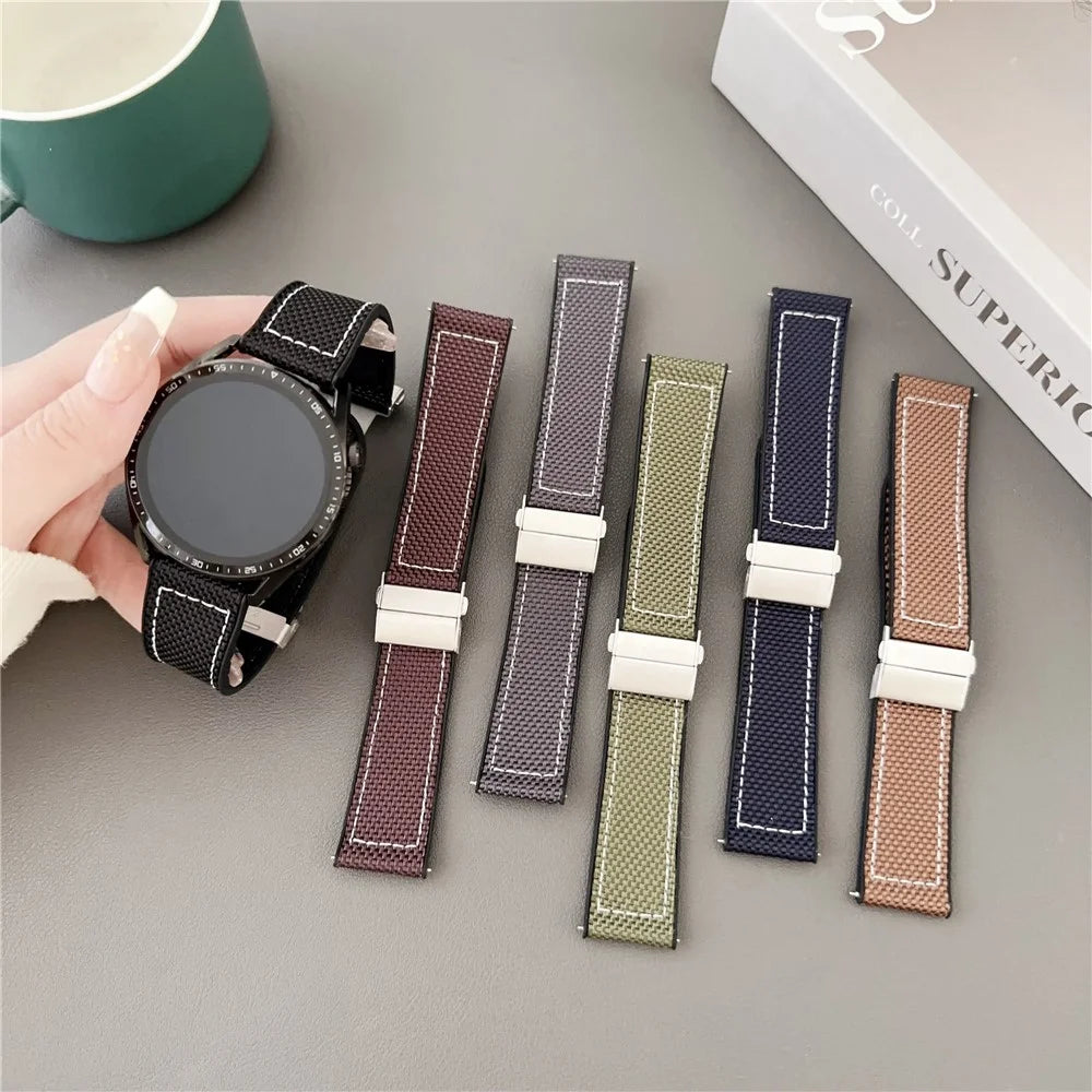 For Huawei Watch GT 5 46mm Watch Band 22mm Silicone + Silk Folding Buckle Wrist Strap - Coffee - 5