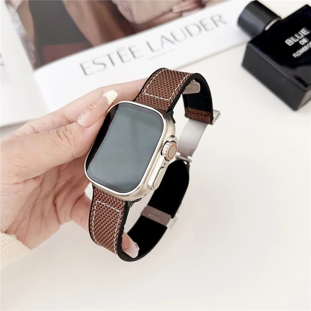 Watch Band for Apple Watch Series 11 10 42mm / 9 8 7 41mm / SE3 SE2 SE 6 5 4 40mm / 3 2 1 38mm Silicone + Silk Folding Buckle Wrist Strap - Dark Purple - 2