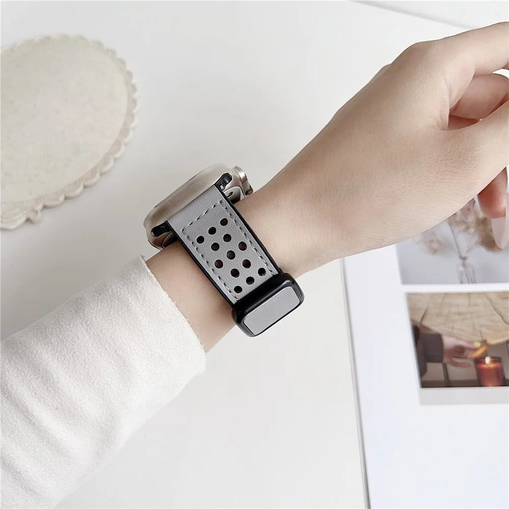 Watch Band For Apple Watch Series 11 10 42mm / 9 8 7 41mm / SE3 SE2 SE 6 5 4 40mm / 3 2 1 38mm Square Magnetic Buckle Perforated Silicone Strap - Midnight Blue - 3