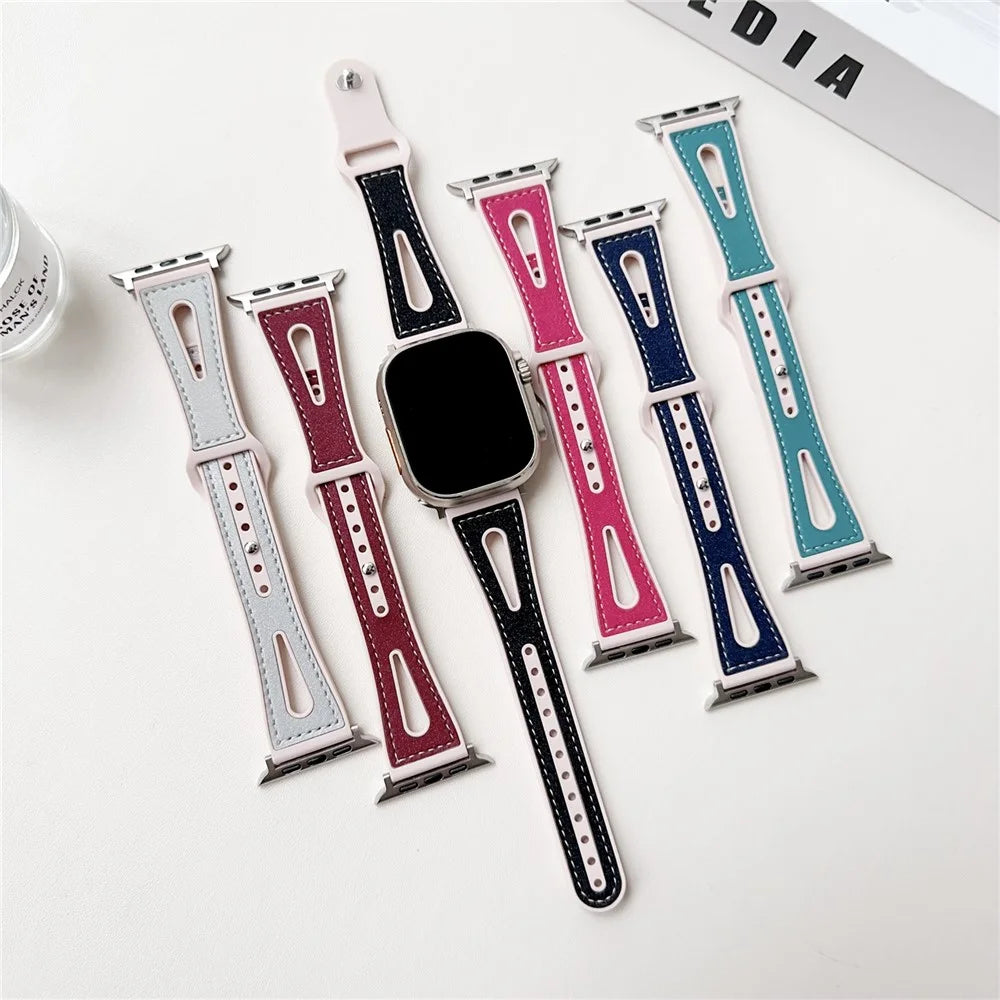 Silicone Glitter Watch Band For Apple Watch Series 11 10 42mm / 9 8 7 41mm / SE3 SE2 SE 6 5 4 40mm / 3 2 1 38mm Wrist Strap - Pink  /  Black - 7