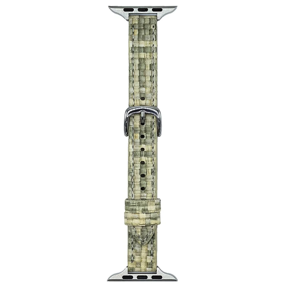Leather Watch Band For Apple Watch Ultra 3 2 1 49mm / Series 11 10 46mm / 9 8 7 45mm / SE3 SE2 SE 6 5 4 44mm / 3 2 1 42mm Straw Mat Texture Strap - Green - 1