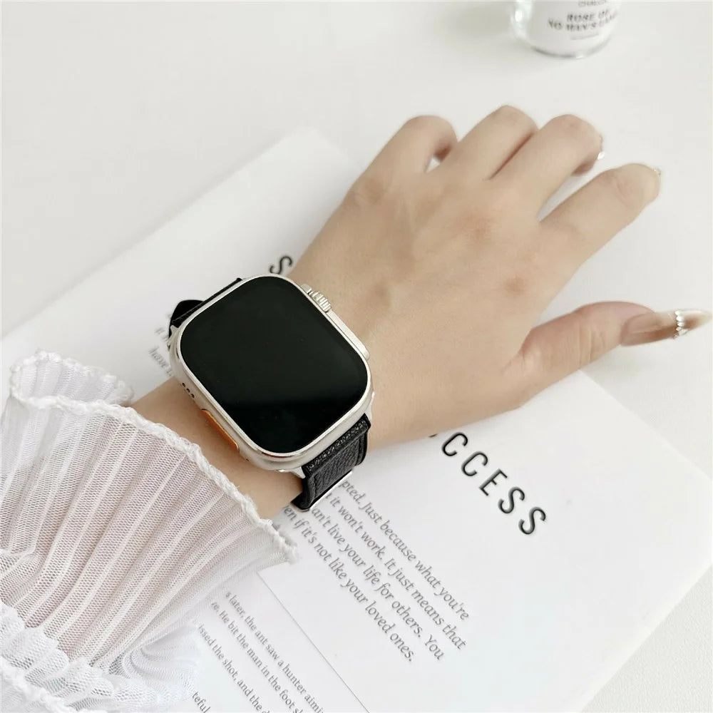 Watch Band For Apple Watch Series 11 10 42mm / 9 8 7 41mm / SE3 SE2 SE 6 5 4 40mm / 3 2 1 38mm Silicone Leather Coated Wrist Strap - Black - 3