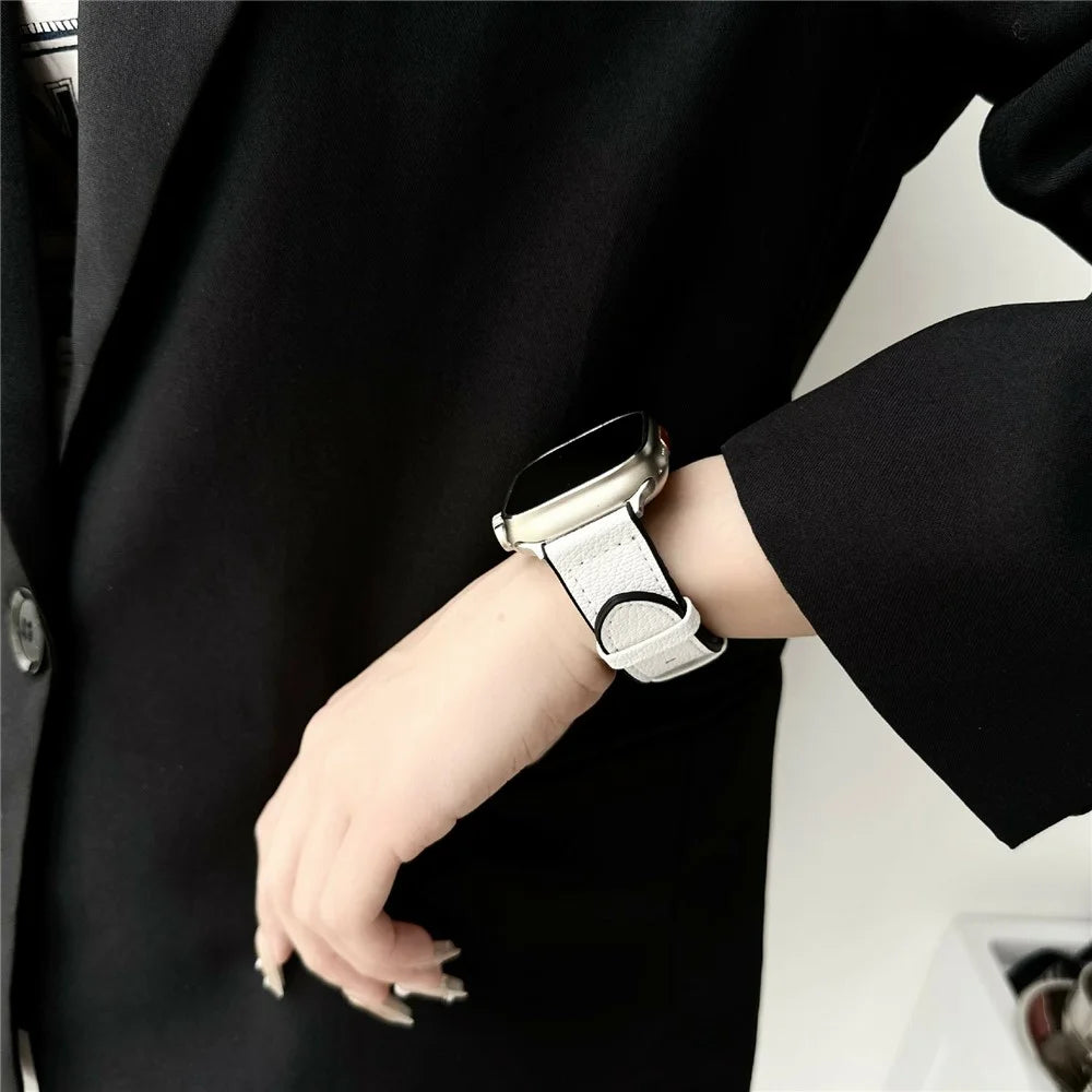 Watch Band For Apple Watch Series 11 10 42mm / 9 8 7 41mm / SE3 SE2 SE 6 5 4 40mm / 3 2 1 38mm Silicone Leather Coated Wrist Strap - Black - 6