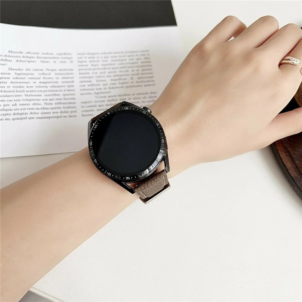 Litchi Texture Leather Band For Samsung Galaxy Watch7  /  Watch6 Watchbands Universal 20mm Strap - Grey Brown - 2