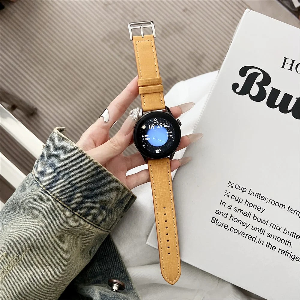 For Huawei Watch GT 5 46mm Watch Band 22mm Braided Checkered Pattern Leather Wrist Strap - Orange - 2