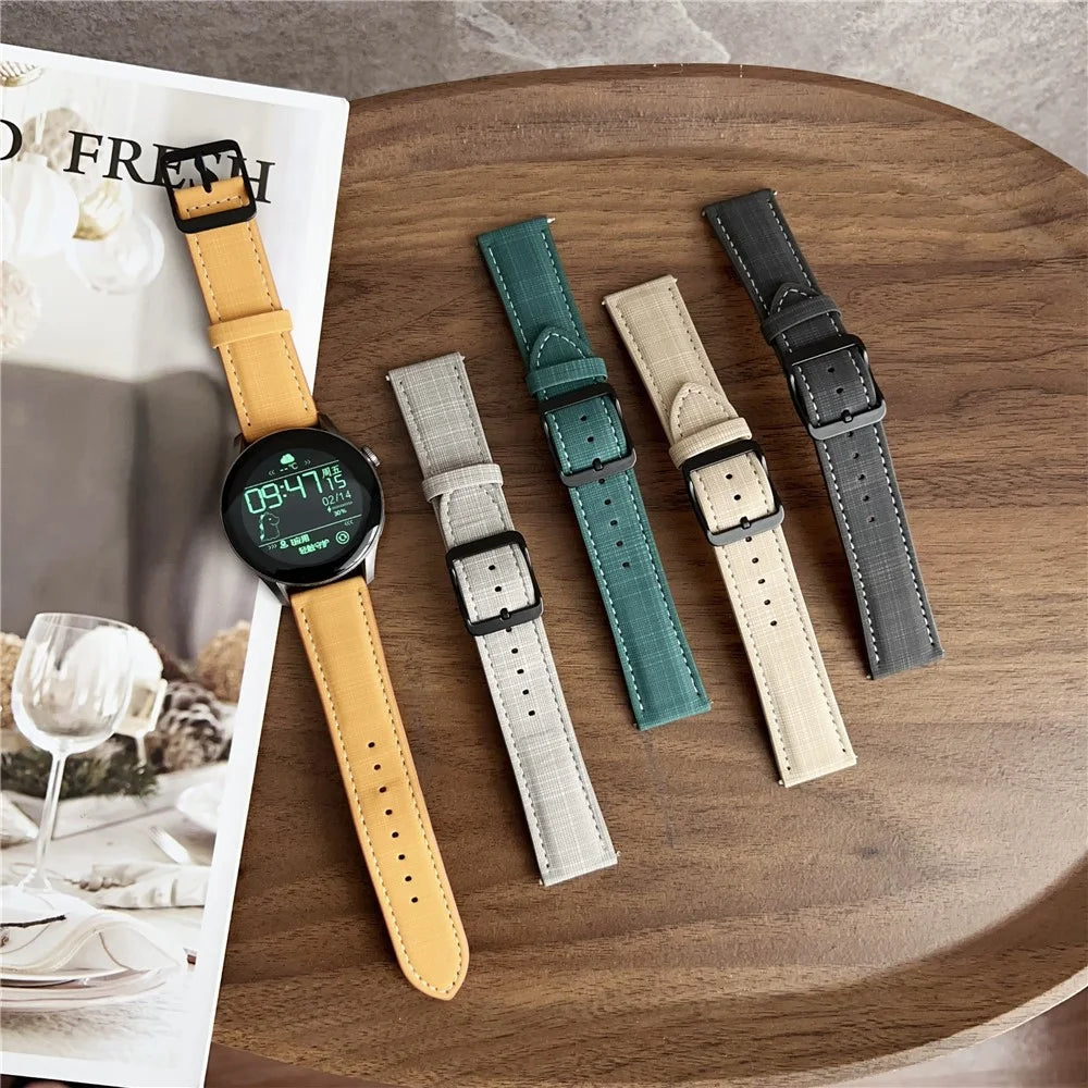 For Huawei Watch GT 5 46mm Watch Band 22mm Braided Checkered Pattern Ring Buckle Leather Wrist Strap - Dark Green - 6