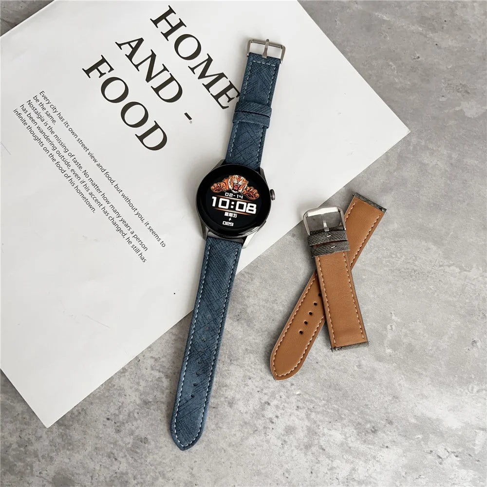For Samsung Galaxy Watch7  /  Watch6 Watch Bands Universal 20mm Leather Wrist Strap with Steel Buckle - Indigo - 2