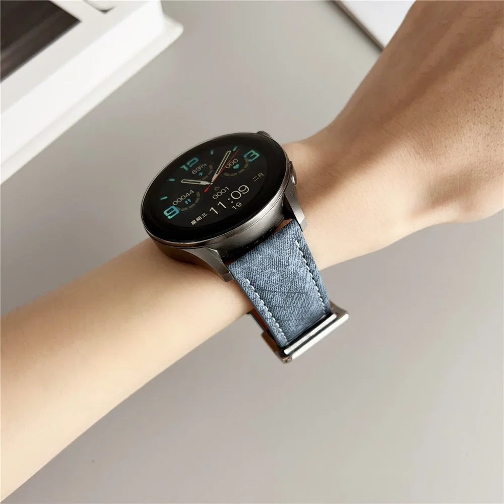 For Huawei Watch GT 5 46mm Bands Universal 22mm Adjustable Leather Watchband Wrist Strap - Bright Blue - 2