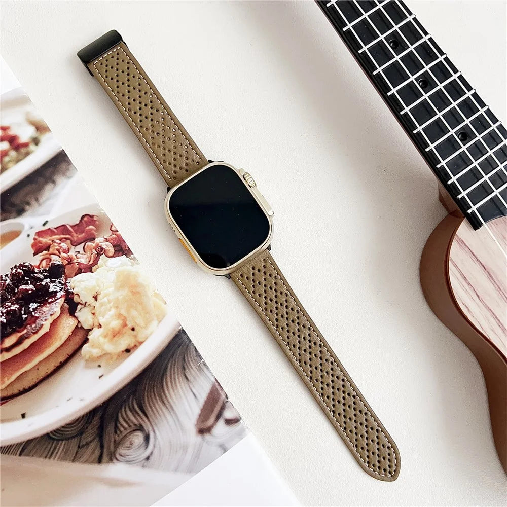 Microfiber Leather Watch Bands For Apple Watch Ultra 3 2 1 49mm / Series 11 10 46mm / 9 8 7 45mm / SE3 SE2 SE 6 5 4 44mm / 3 2 1 42mm Breathable Magnetic Strap - Light Brown - 2