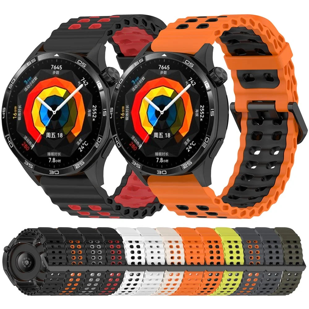 22mm Watch Band for Huawei Watch GT 5 46mm / Samsung Galaxy Watch3 45mm Dual Color Silicone Strap - Black / Red - 5