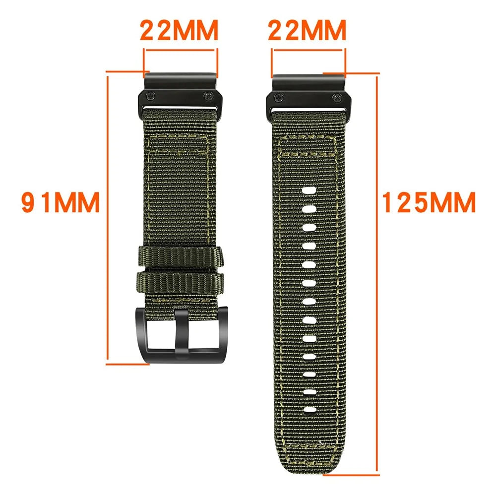 22mm Quick Release Strap for Garmin Tactix 8 47mm / Fenix 8 47mm / E 47mm / Quatix 7 Pro Nylon Braided Watch Band - Army Green - 4