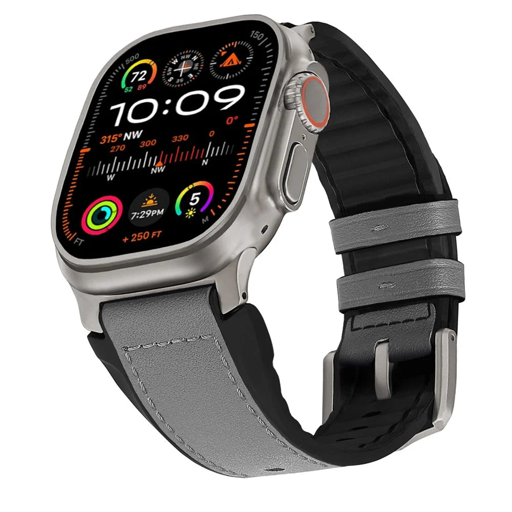Wrist Strap for Apple Watch Series 11 10 42mm / 9 87 41mm / SE3 SE2 SE 6 5 4 40mm / 3 2 1 38mm Silicone + Leather Covered Watch Band - Dark Grey - 2