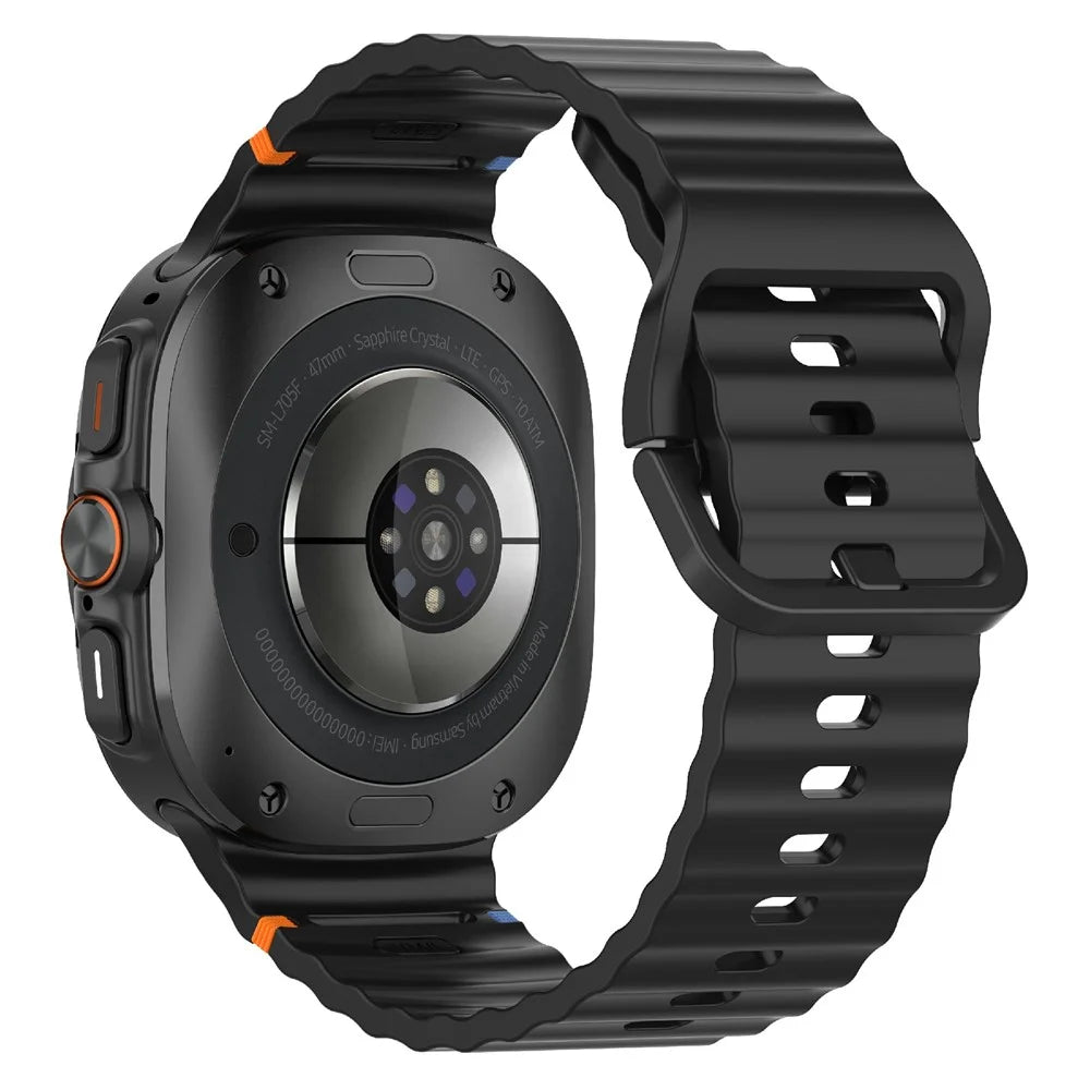 For Samsung Galaxy Watch Ultra2 47mm / Watch Ultra (2025) 47mm / Watch Ultra 47mm Watch Band Wave Pattern Stitched Design Silicone Wrist Strap - Black - 1