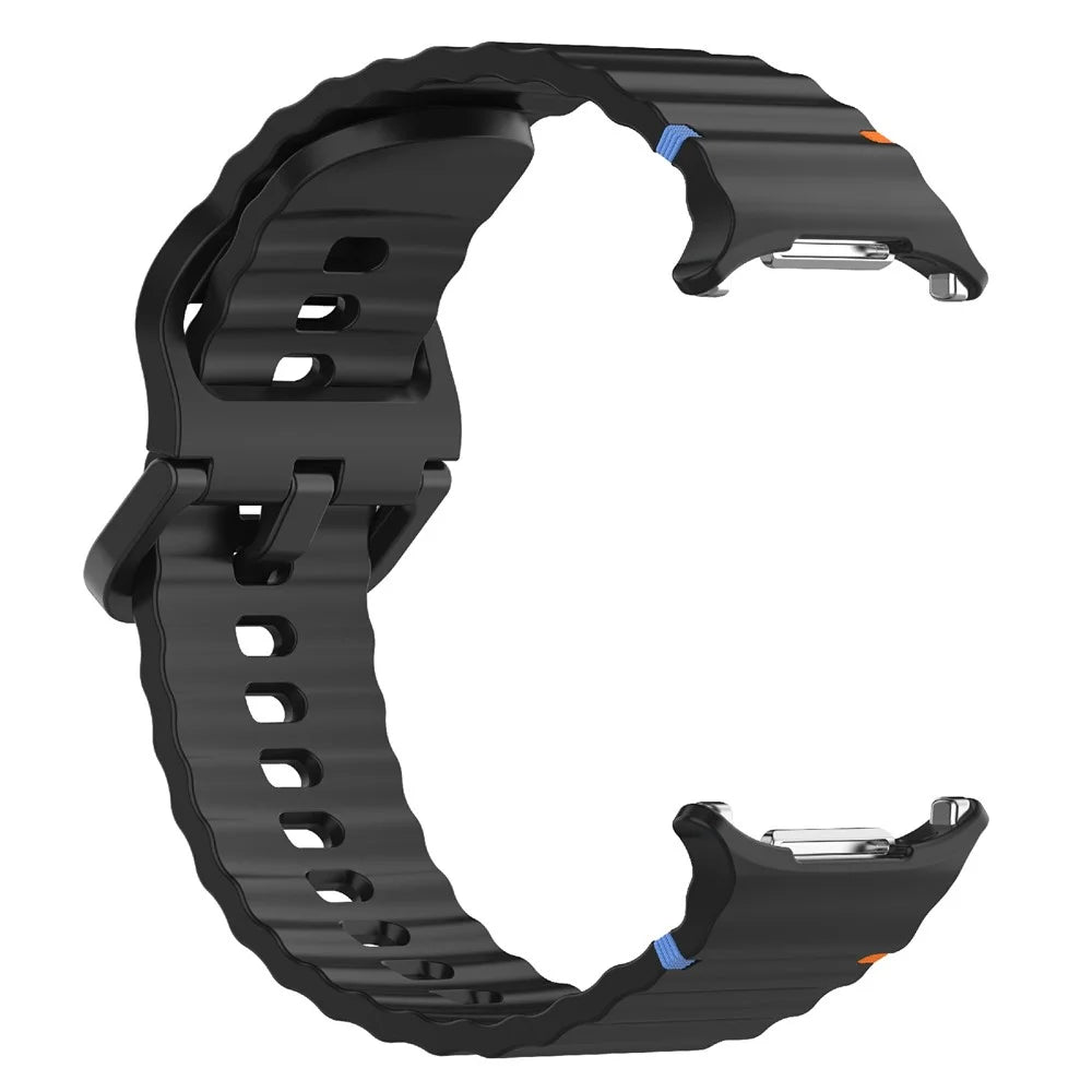 For Samsung Galaxy Watch Ultra2 47mm / Watch Ultra (2025) 47mm / Watch Ultra 47mm Watch Band Wave Pattern Stitched Design Silicone Wrist Strap - Black - 4