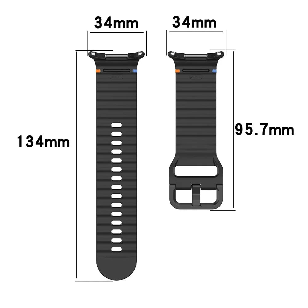 For Samsung Galaxy Watch Ultra2 47mm / Watch Ultra (2025) 47mm / Watch Ultra 47mm Watch Band Wave Pattern Stitched Design Silicone Wrist Strap - Black - 6