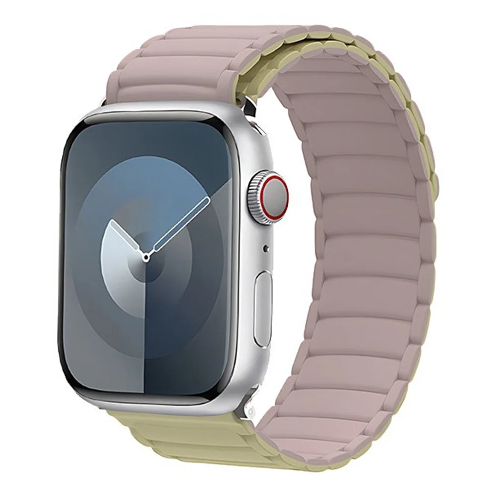 Watch Band For Apple Watch Ultra 3 2 1 49mm / Series 11 10 46mm / 9 8 7 45mm / SE3 SE2 SE 6 5 4 44mm / 3 2 1 42mm 42mm Magnetic Silicone Loop Strap - Grey Red  /  Beige - 2