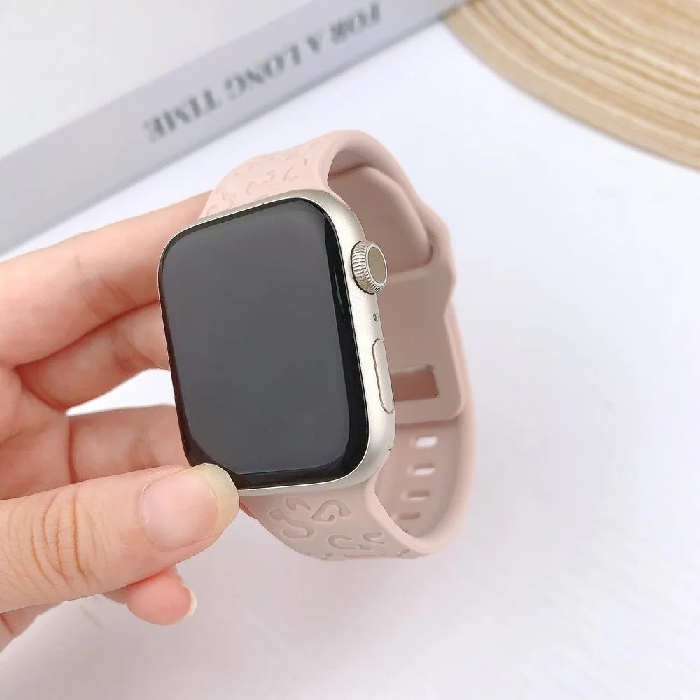 Silicone Band for Apple Watch Series 11 10 42mm / 9 87 41mm / SE3 SE2 SE 6 5 4 40mm / 3 2 1 38mm Concave Leopard Texture Watch Strap - Pink - 3