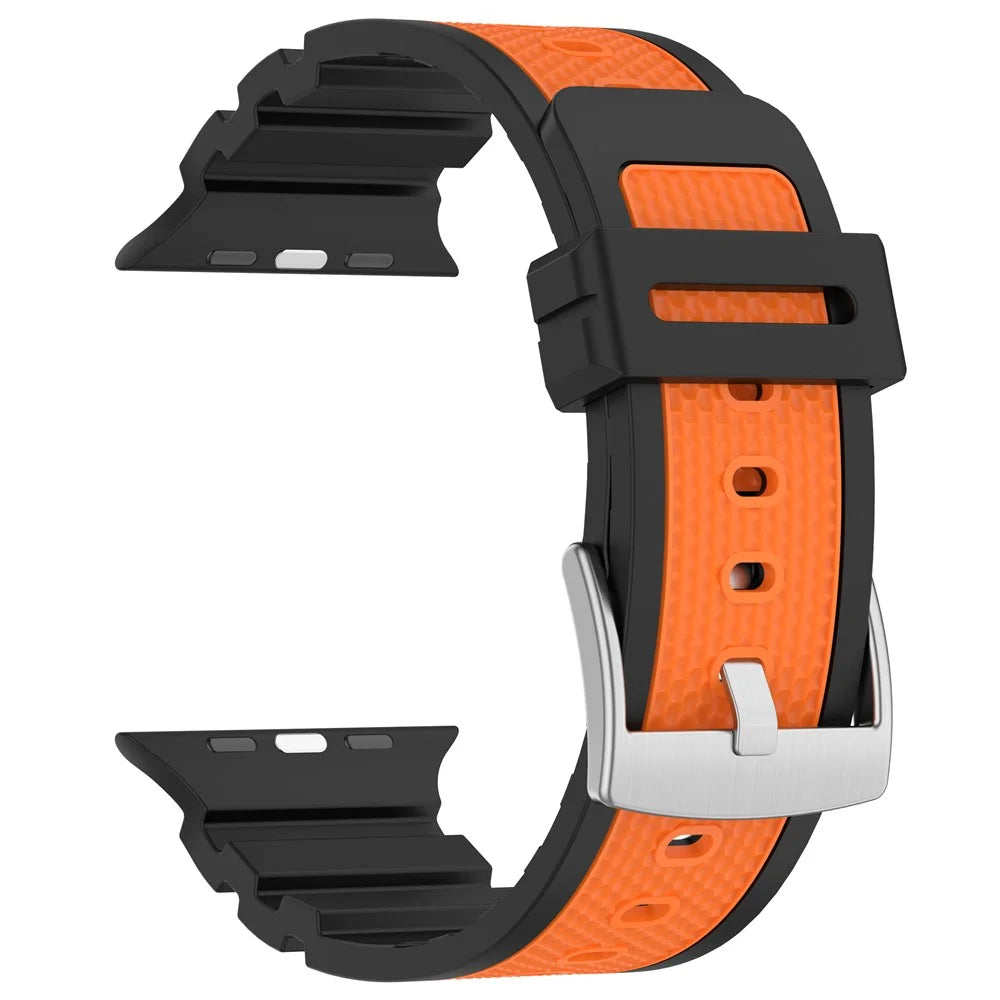 Silicone Band for Apple Watch Series 11 10 42mm / 9 8 7 41mm / SE3 SE2 SE 6 5 4 40mm / 3 2 1 38mm Dual Color Watch Strap - Black / Orange - 1