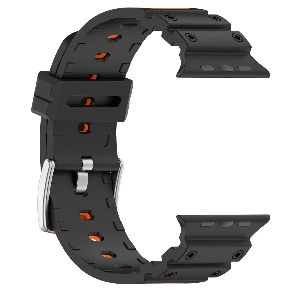 Silicone Band for Apple Watch Series 11 10 42mm / 9 8 7 41mm / SE3 SE2 SE 6 5 4 40mm / 3 2 1 38mm Dual Color Watch Strap - Black / Orange - 2