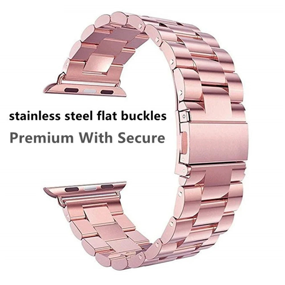 JLT Three Beads Stainless Steel Flat Buckles Watch Strap Band for Apple Watch Series 9 / 8 / 7 / 6 / SE (2023) / SE(2022) 40mm / 3 / 2 / 1 38mm  - Pink - 3