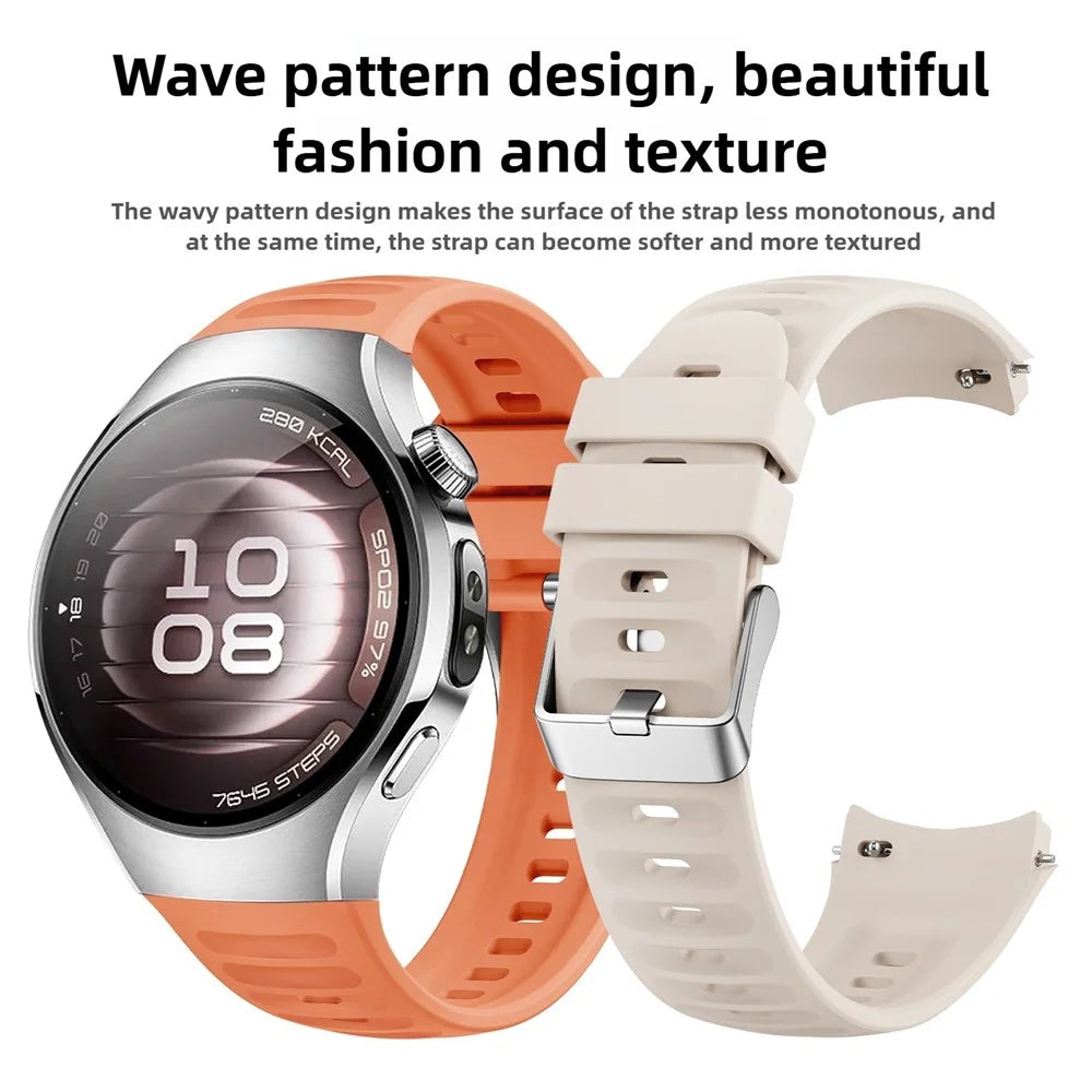 For Huawei Watch 5 42mm Watch Band Wave Texture Silicone Adjustable Strap - Orange - 4