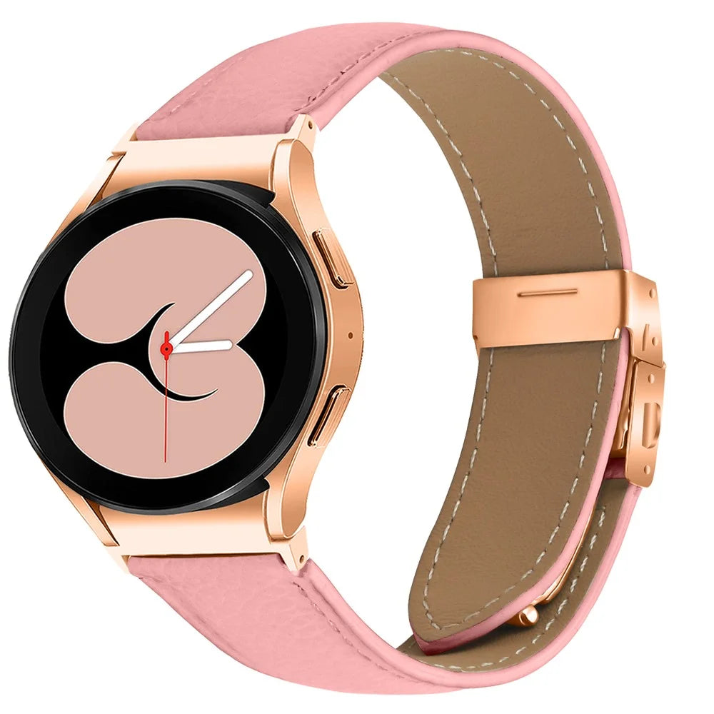 Watch Strap for Samsung Galaxy Watch7 / 6 / 6 Classic / 5 Pro / 5 / 4 Classic / 4 / FE Litchi Texture Leather Band with Rose Gold Buckle - Pink - 2